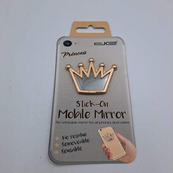 4/$20 Princess Mobile Mirror Stick-On Mirror Phone Charm Crown Sticker - Picture 1 of 5